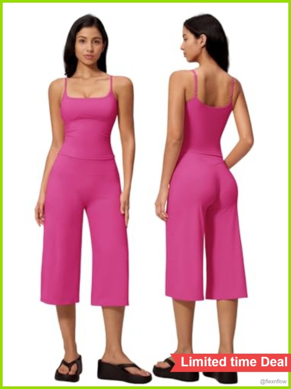 Two Piece Workout Set Spaghetti Strap Crop Top Wide Leg Capri Pants